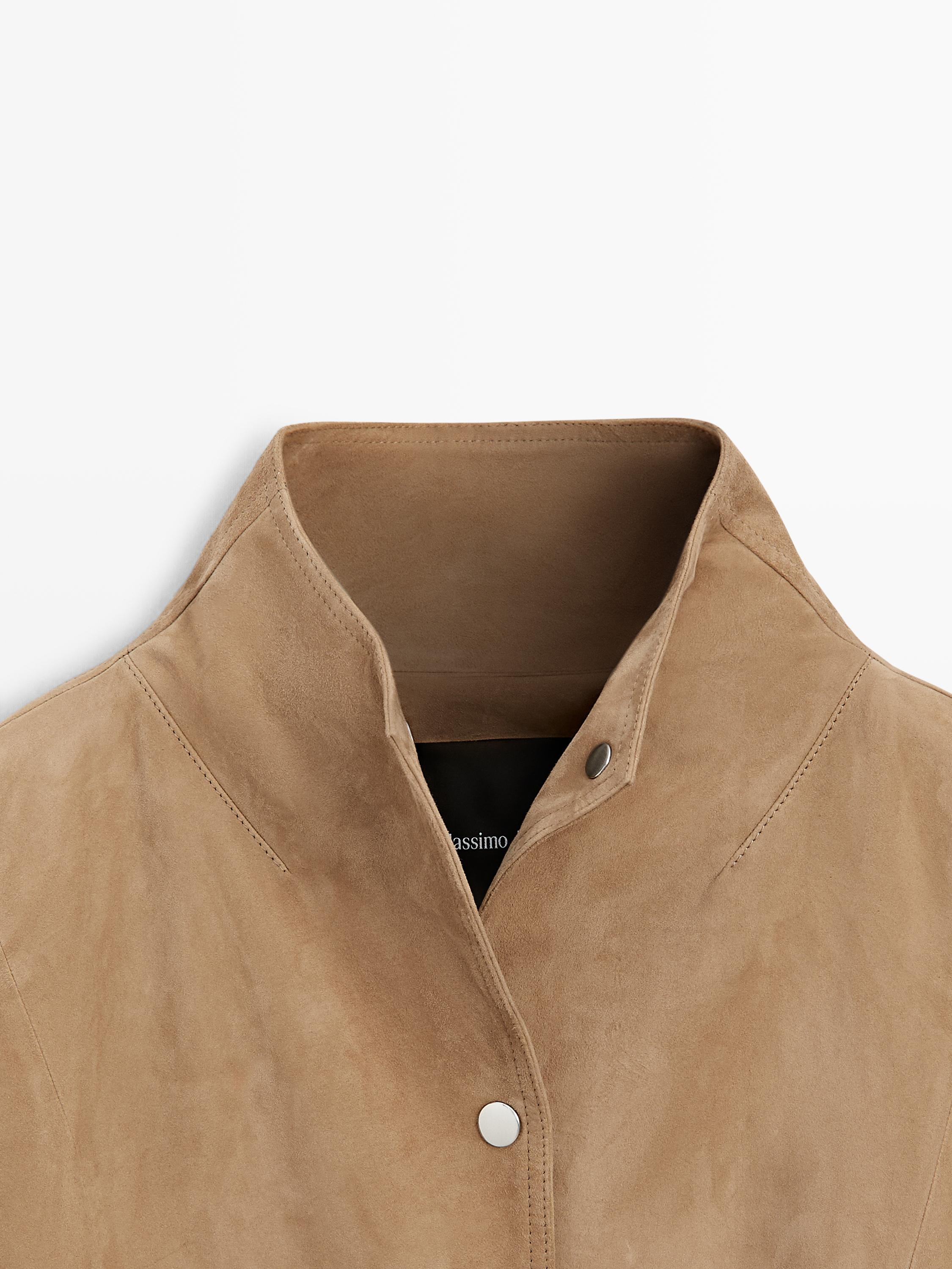 Suede leather cape with button details